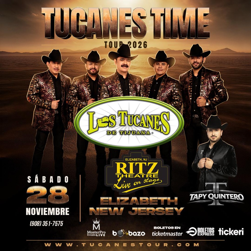 Poster Oficial Tucanes Time Tour 2026 - Elizabeth NJ